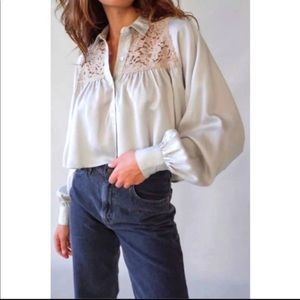 Lace detail button up blouse